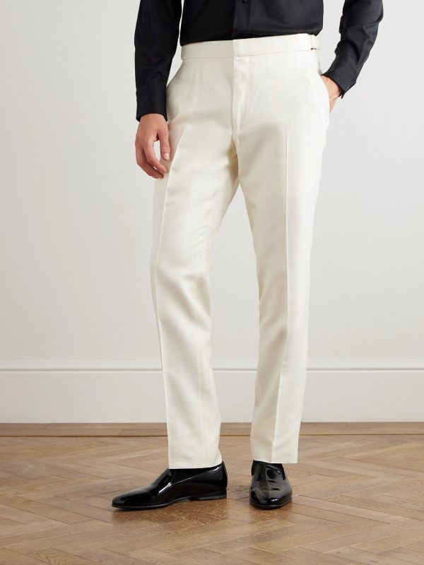 Slim-Fit Tapered Silk-Canvas Tuxedo Trousers - FR Slim-Fit Tapered Silk-Canvas Tuxedo Trousers - FR