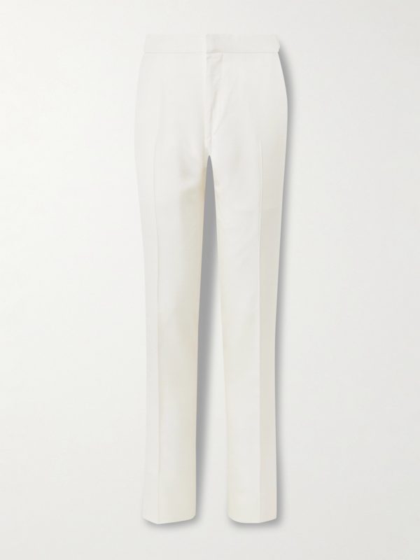 Slim-Fit Tapered Silk-Canvas Tuxedo Trousers Slim-Fit Tapered Silk-Canvas Tuxedo Trousers