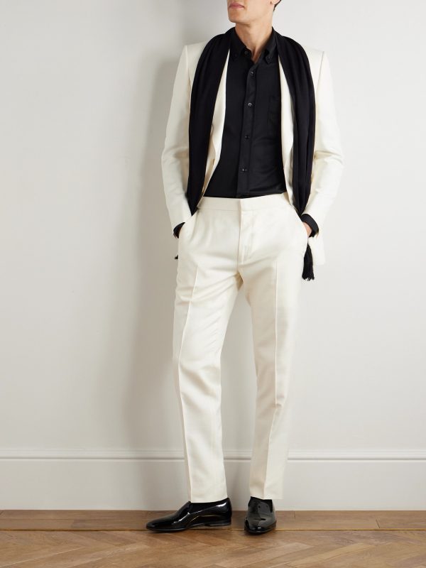 Slim-Fit Tapered Silk-Canvas Tuxedo Trousers - OU Slim-Fit Tapered Silk-Canvas Tuxedo Trousers - OU