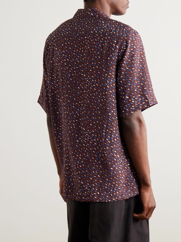 Convertible-Collar Printed Crepe de Chine Shirt - BK Convertible-Collar Printed Crepe de Chine Shirt - BK