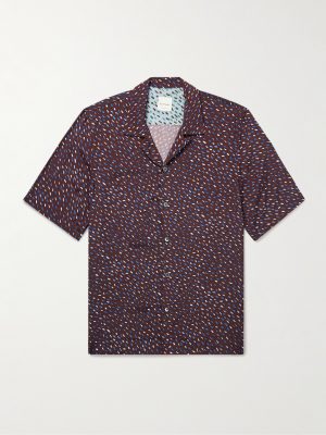 Convertible-Collar Printed Crepe de Chine Shirt