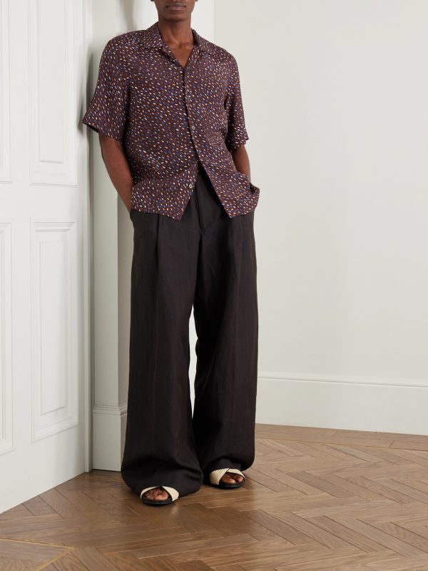 Convertible-Collar Printed Crepe de Chine Shirt - OU Convertible-Collar Printed Crepe de Chine Shirt - OU