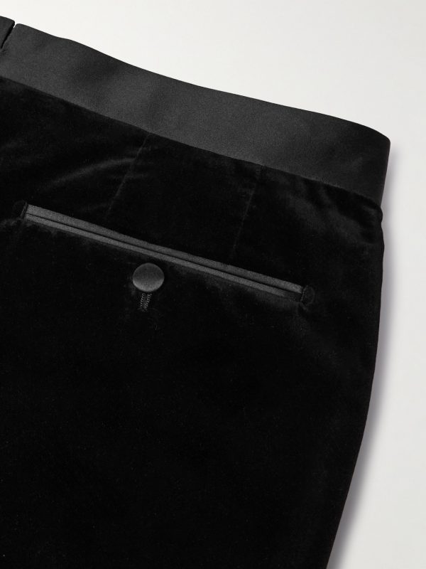 Atticus Straight-Leg Satin-Trimmed Cotton-Velvet Tuxedo Trousers - CU