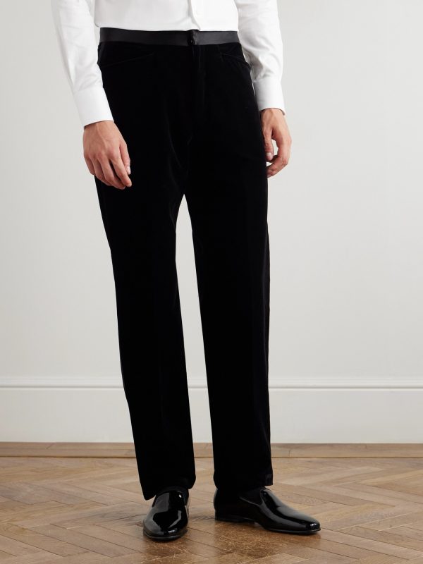 Atticus Straight-Leg Satin-Trimmed Cotton-Velvet Tuxedo Trousers - FR