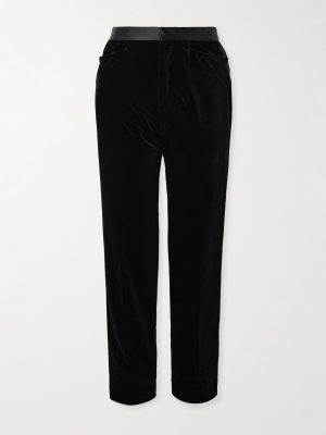 Atticus Straight-Leg Satin-Trimmed Cotton-Velvet Tuxedo Trousers