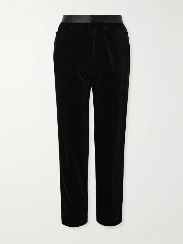 Atticus Straight-Leg Satin-Trimmed Cotton-Velvet Tuxedo Trousers