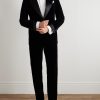 Atticus Straight-Leg Satin-Trimmed Cotton-Velvet Tuxedo Trousers - OU