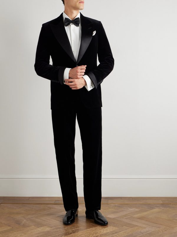 Atticus Straight-Leg Satin-Trimmed Cotton-Velvet Tuxedo Trousers - OU