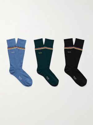 Three-Pack Striped Cotton-Blend Socks Three-Pack Striped Cotton-Blend Socks