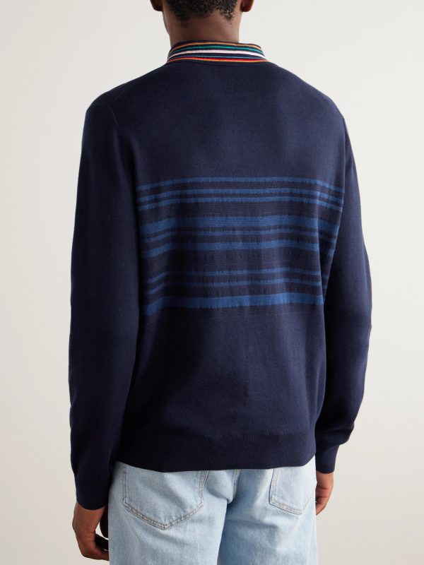 Striped Cotton Polo Sweater - BK Striped Cotton Polo Sweater - BK