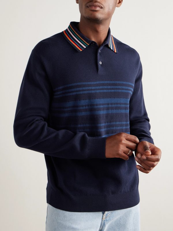 Striped Cotton Polo Sweater - FR Striped Cotton Polo Sweater - FR