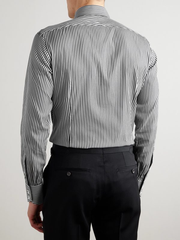Striped Cotton and Silk-Blend Shirt - BK Striped Cotton and Silk-Blend Shirt - BK