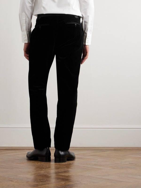Straight-Leg Satin-Trimmed Velvet Tuxedo Trousers - BK Straight-Leg Satin-Trimmed Velvet Tuxedo Trousers - BK