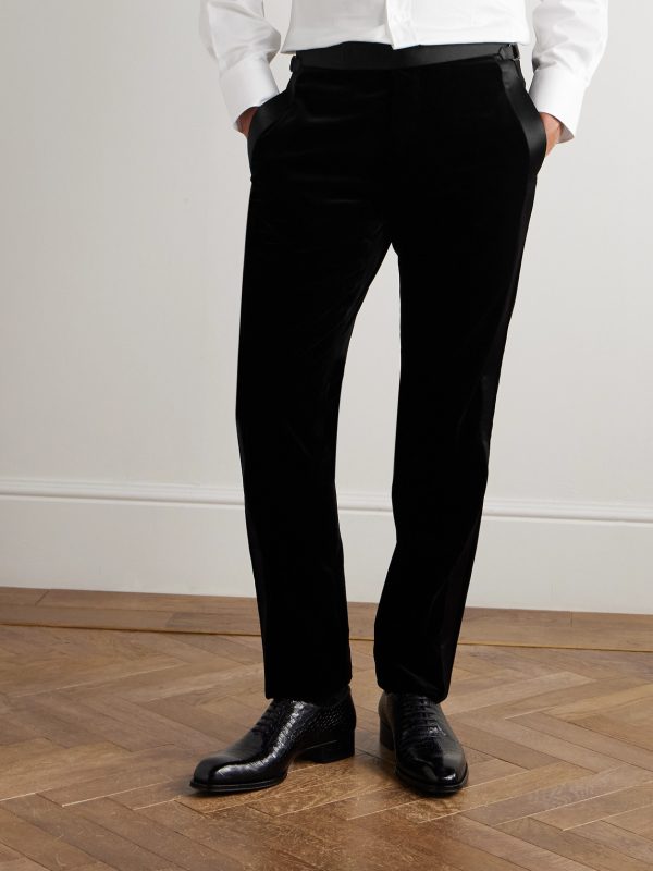 Straight-Leg Satin-Trimmed Velvet Tuxedo Trousers - FR Straight-Leg Satin-Trimmed Velvet Tuxedo Trousers - FR
