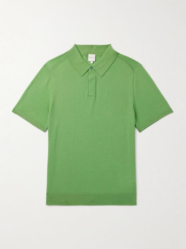 Slim-Fit Logo-Embroidered Wool Polo Shirt Slim-Fit Logo-Embroidered Wool Polo Shirt