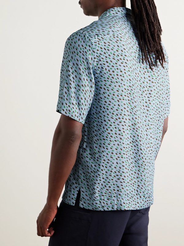 Convertible-Collar Printed Crepe de Chine Shirt - BK Convertible-Collar Printed Crepe de Chine Shirt - BK
