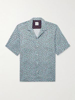 Convertible-Collar Printed Crepe de Chine Shirt