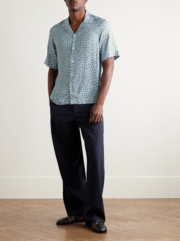 Convertible-Collar Printed Crepe de Chine Shirt - OU Convertible-Collar Printed Crepe de Chine Shirt - OU