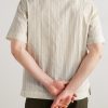 Convertible-Collar Striped Cotton and Linen-Blend Shirt - BK