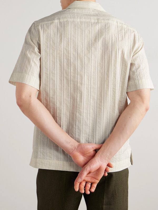 Convertible-Collar Striped Cotton and Linen-Blend Shirt - BK
