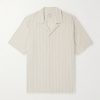 Convertible-Collar Striped Cotton and Linen-Blend Shirt