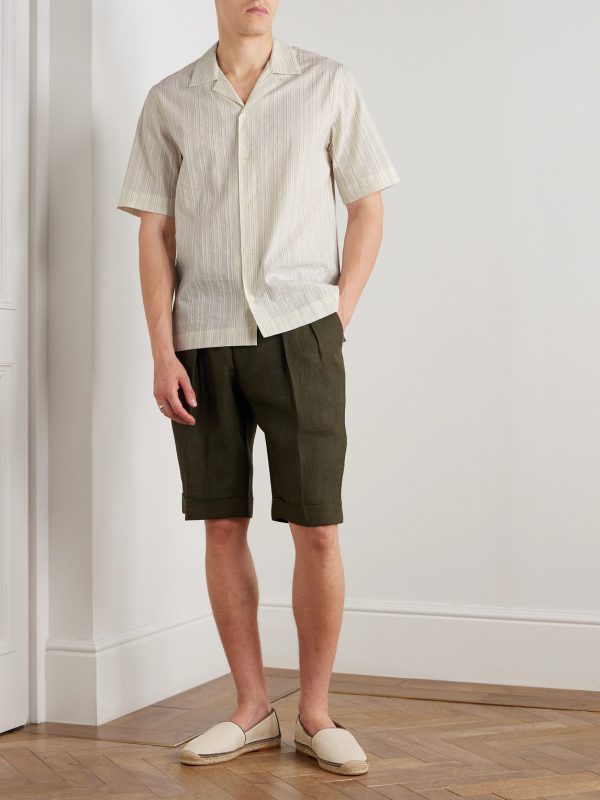 Convertible-Collar Striped Cotton and Linen-Blend Shirt - OU
