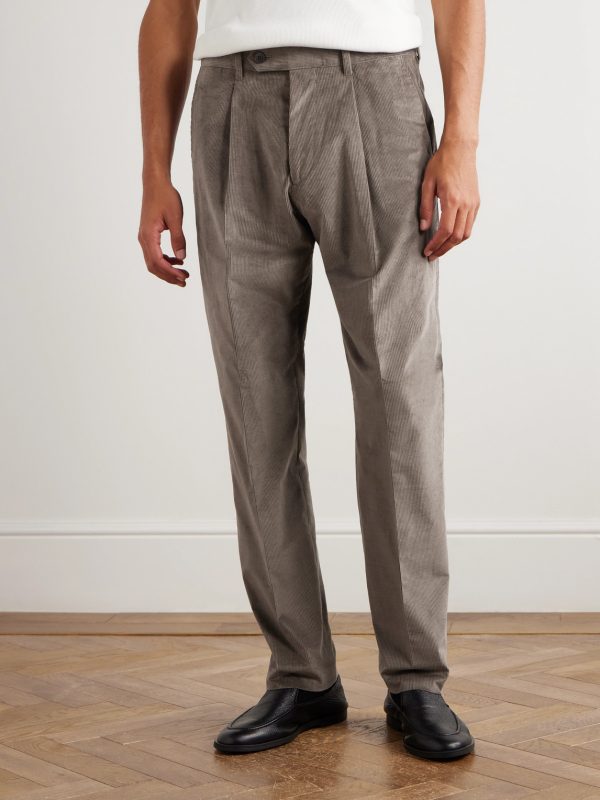 Straight-Leg Pleated Stretch Cotton and Wool-Blend Corduroy Trousers - FR Straight-Leg Pleated Stretch Cotton and Wool-Blend Corduroy Trousers - FR