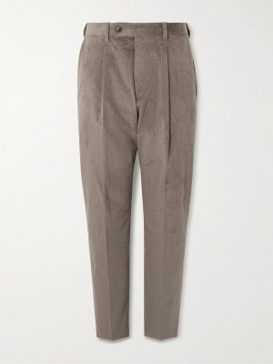 Straight-Leg Pleated Stretch Cotton and Wool-Blend Corduroy Trousers