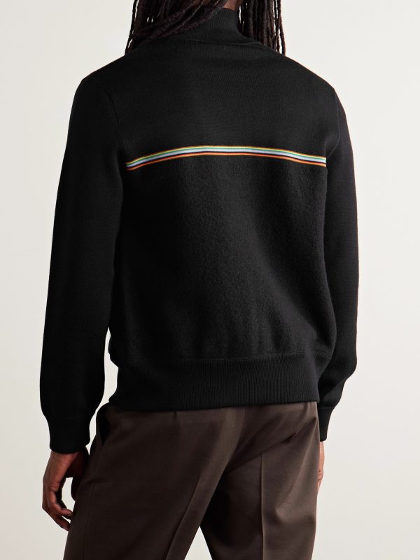 Stripe-Trimmed Wool Zip-Up Cardigan - BK Stripe-Trimmed Wool Zip-Up Cardigan - BK