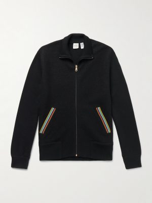 Stripe-Trimmed Wool Zip-Up Cardigan Stripe-Trimmed Wool Zip-Up Cardigan