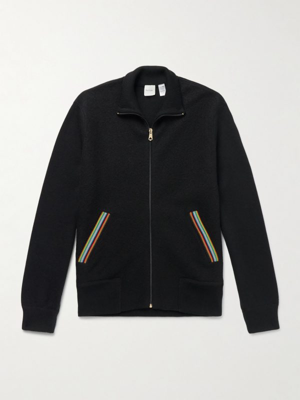 Stripe-Trimmed Wool Zip-Up Cardigan Stripe-Trimmed Wool Zip-Up Cardigan