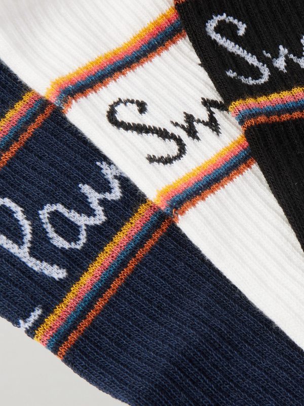 Three-Pack Logo-Jacquard Striped Cotton-Blend Socks - CU Three-Pack Logo-Jacquard Striped Cotton-Blend Socks - CU