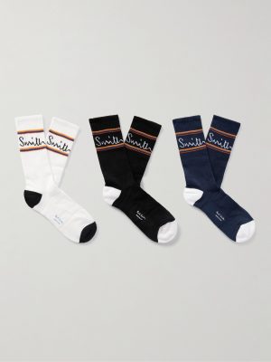 Three-Pack Logo-Jacquard Striped Cotton-Blend Socks Three-Pack Logo-Jacquard Striped Cotton-Blend Socks