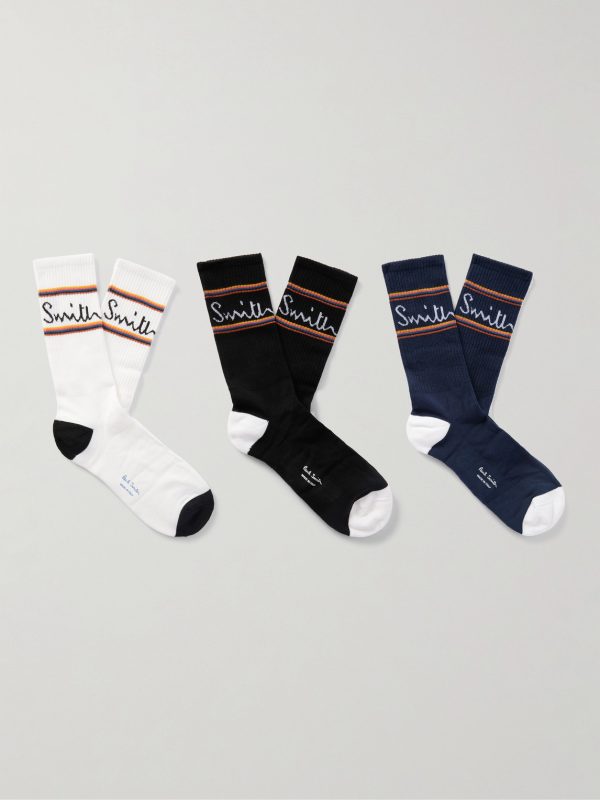 Three-Pack Logo-Jacquard Striped Cotton-Blend Socks Three-Pack Logo-Jacquard Striped Cotton-Blend Socks