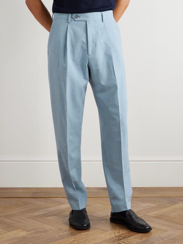 Tapered Pleated Stretch-Wool Suit Trousers - FR Tapered Pleated Stretch-Wool Suit Trousers - FR