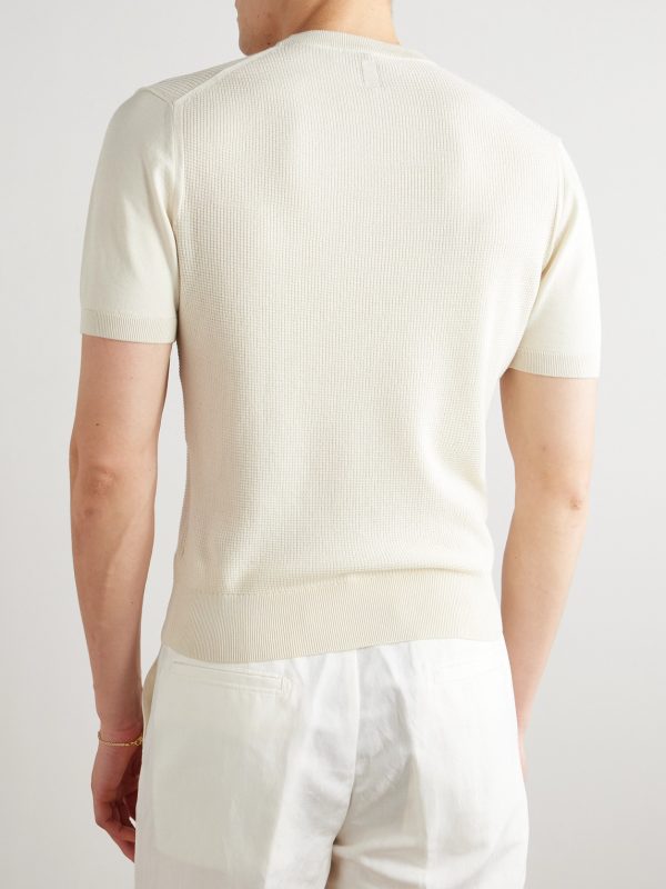Slim-Fit Waffle-Knit Cotton and Silk-Blend T-Shirt - BK
