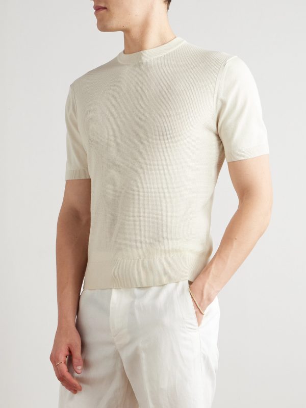 Slim-Fit Waffle-Knit Cotton and Silk-Blend T-Shirt - FR