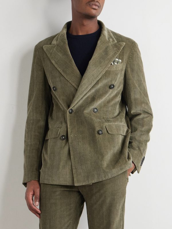 Monster Double-Breasted Prince of Wales Checked Cotton-Blend Corduroy Blazer - FR Monster Double-Breasted Prince of Wales Checked Cotton-Blend Corduroy Blazer - FR