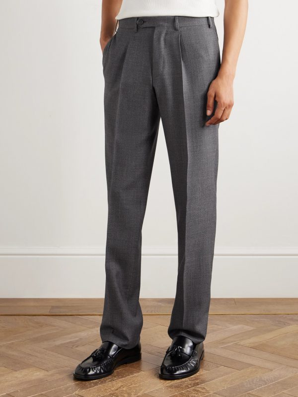 Straight-Leg Pleated Wool Suit Trousers - FR