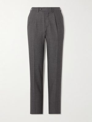 Straight-Leg Pleated Wool Suit Trousers