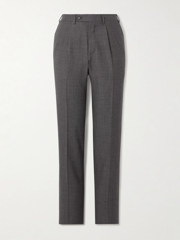 Straight-Leg Pleated Wool Suit Trousers