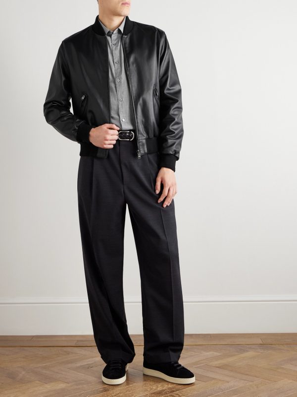 Reversible Leather and Shell Bomber Jacket - OU