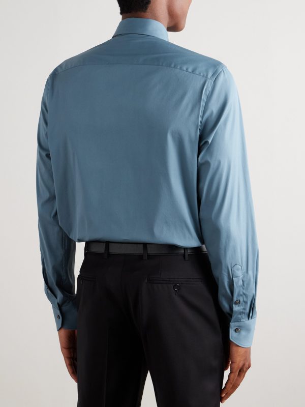 Spread-Collar Cotton-Blend Poplin Shirt - BK