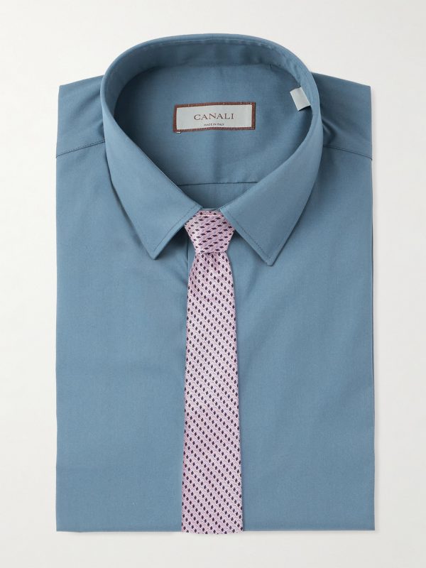 Spread-Collar Cotton-Blend Poplin Shirt - E1