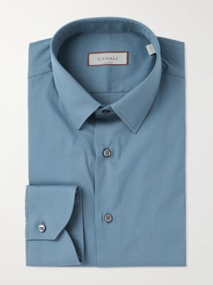 Spread-Collar Cotton-Blend Poplin Shirt Spread-Collar Cotton-Blend Poplin Shirt