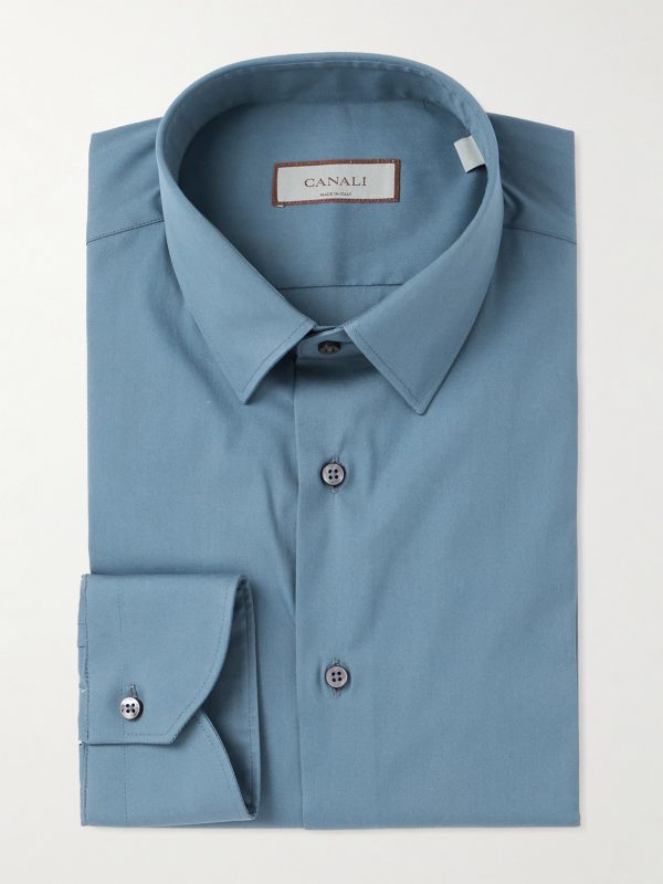 Spread-Collar Cotton-Blend Poplin Shirt