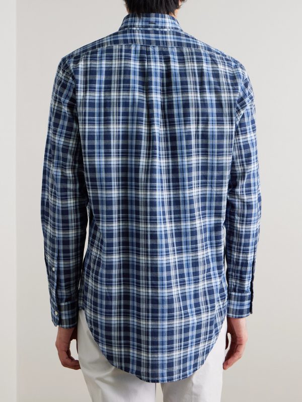 Button-Down Collar Checked Cotton-Madras Shirt - BK