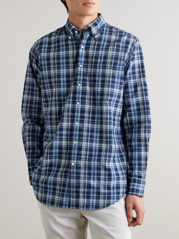 Button-Down Collar Checked Cotton-Madras Shirt - FR