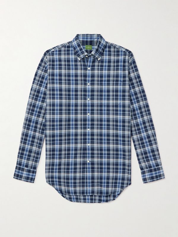 Button-Down Collar Checked Cotton-Madras Shirt