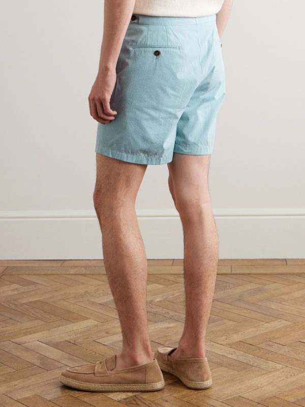 Slim-Fit Striped Cotton-Seersucker Shorts - BK